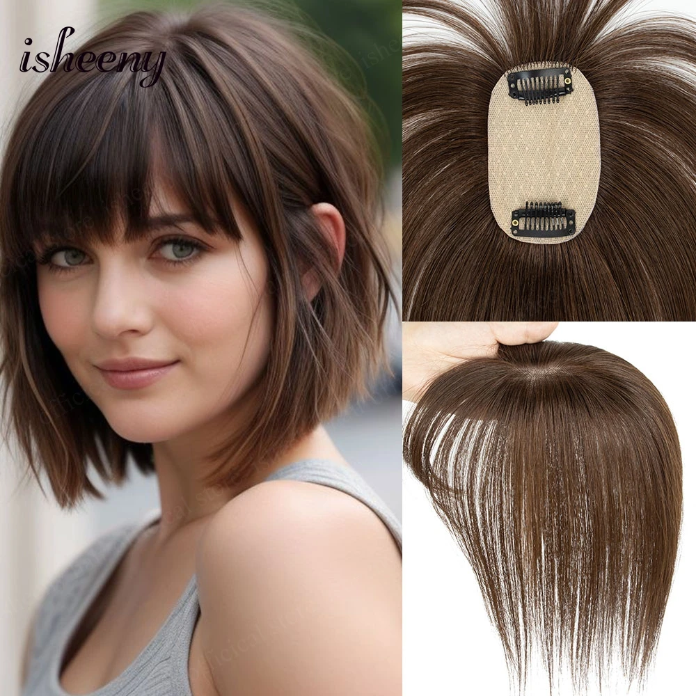 Isheeny Коричневые человеческие волосы Топпер для наращивания 5x9 см Натуральные невидимые верхние волосы 8-14 дюймов Прямые черные волосы с челкой
Isheeny Коричневые человеческие волосы Топпер для наращивания 5x9 см Натуральные невидимые верхние волосы 8-14 дюймов Прямые черные волосы с челкой