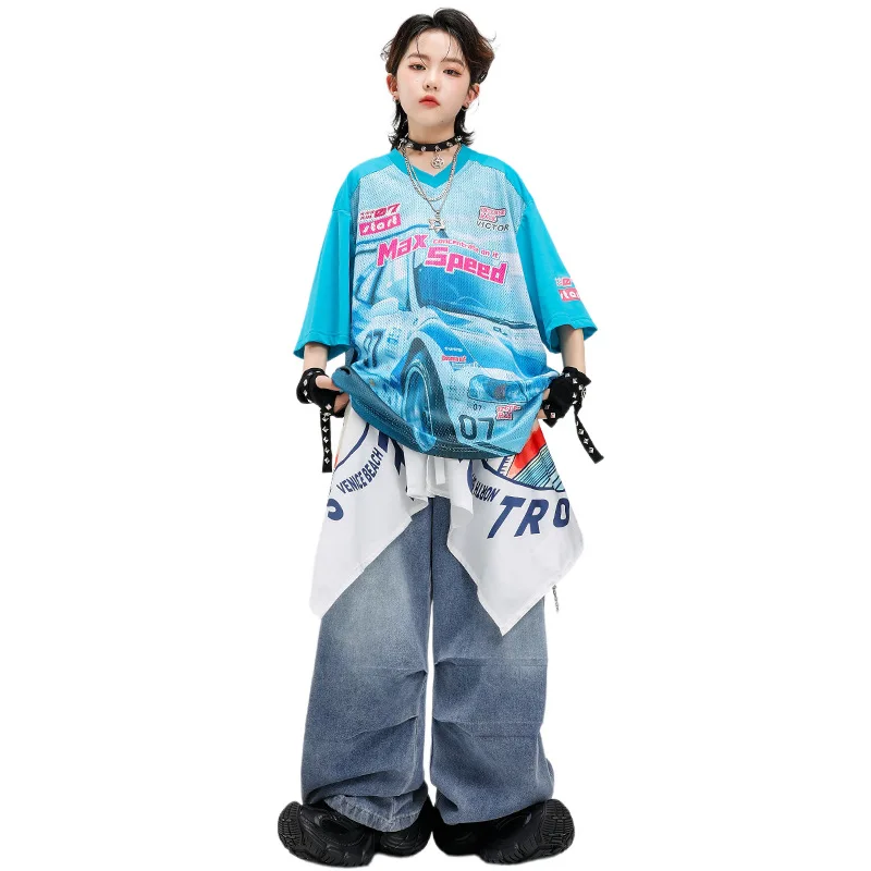 Kid Kpop Hip Hop Clothing Lake Blue Mesh V Neck T Shirt White Curved Blade Cargo Pants for Girl Boy Street Dance Costume Clothes
Kid Kpop Hip Hop Clothing Lake Blue Mesh V Neck T Shirt White Curved Blade Cargo Pants for Girl Boy Street Dance Costume Clothes