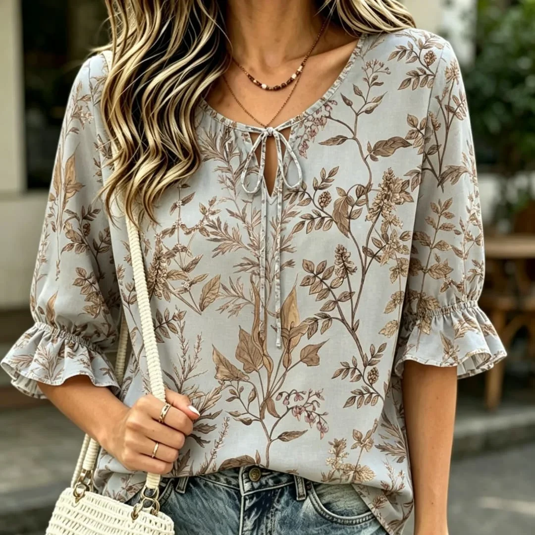 Women's Vintage Botanical Print Tie Neck Blouse Ruffle Half Sleeve Casual Loose Summer Top
Women's Vintage Botanical Print Tie Neck Blouse Ruffle Half Sleeve Casual Loose Summer Top