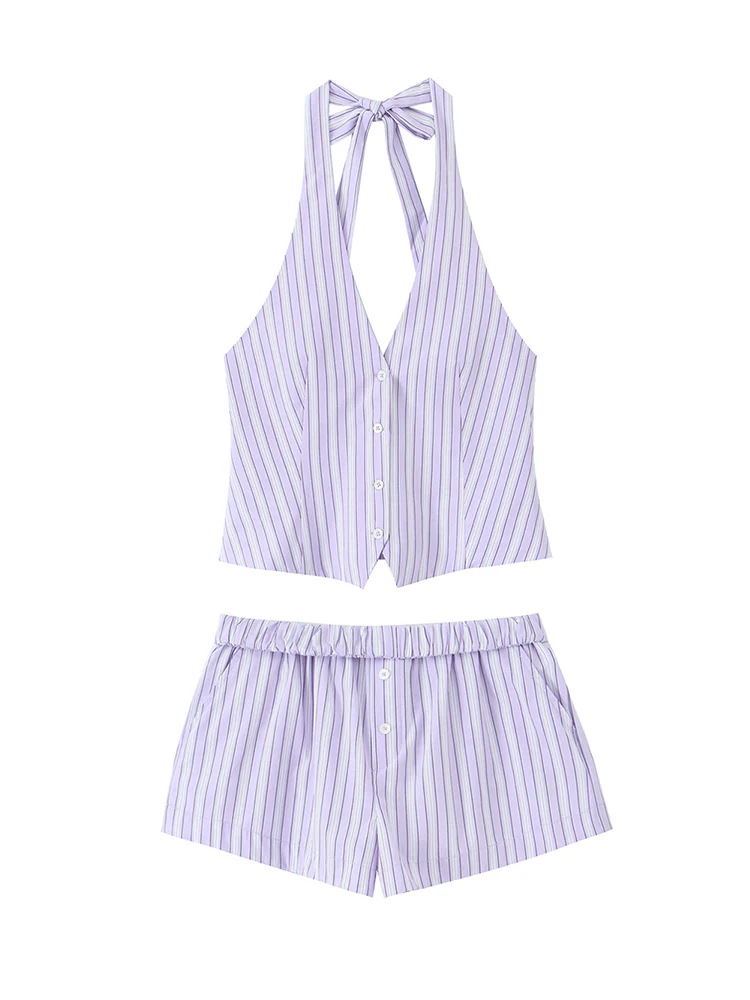 Summer Purple Striped Vest Tank Top And Shorts Matching Sets Casual Women 2 Pcs Set
Summer Purple Striped Vest Tank Top And Shorts Matching Sets Casual Women 2 Pcs Set