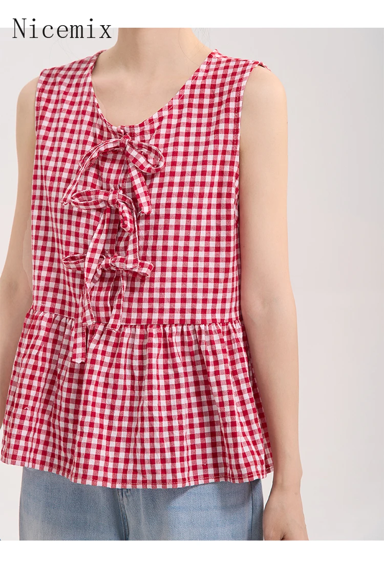Women's Bow Tie Plaid Vest Shirt Summer Cute Blouse Tops Loose Casual Chic Feminine Tee 2025 New Blusas Femininas Elegantes
Women's Bow Tie Plaid Vest Shirt Summer Cute Blouse Tops Loose Casual Chic Feminine Tee 2025 New Blusas Femininas Elegantes
