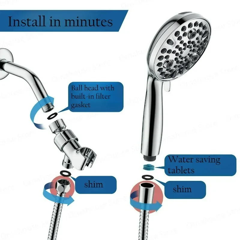 High Pressure Shower Head with Handheld 10 Modes 59 Inch Stainless Steel Hose Adjustable Holder for Bathroom
High Pressure Shower Head with Handheld 10 Modes 59 Inch Stainless Steel Hose Adjustable Holder for Bathroom