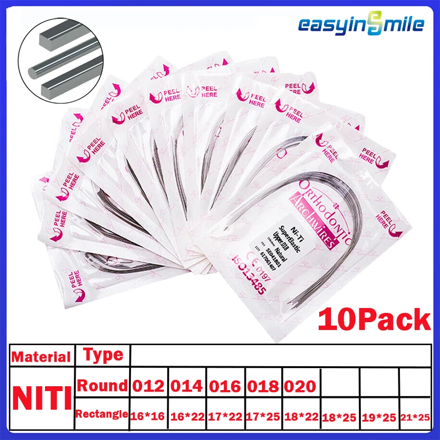 5/10pack EASYINSMILE Dental Orhto Niti Archwire Super Elastic Arch Wires ntural Round/Square 014/016/018 16*16 17*22 18*25
5/10pack EASYINSMILE Dental Orhto Niti Archwire Super Elastic Arch Wires ntural Round/Square 014/016/018 16*16 17*22 18*25