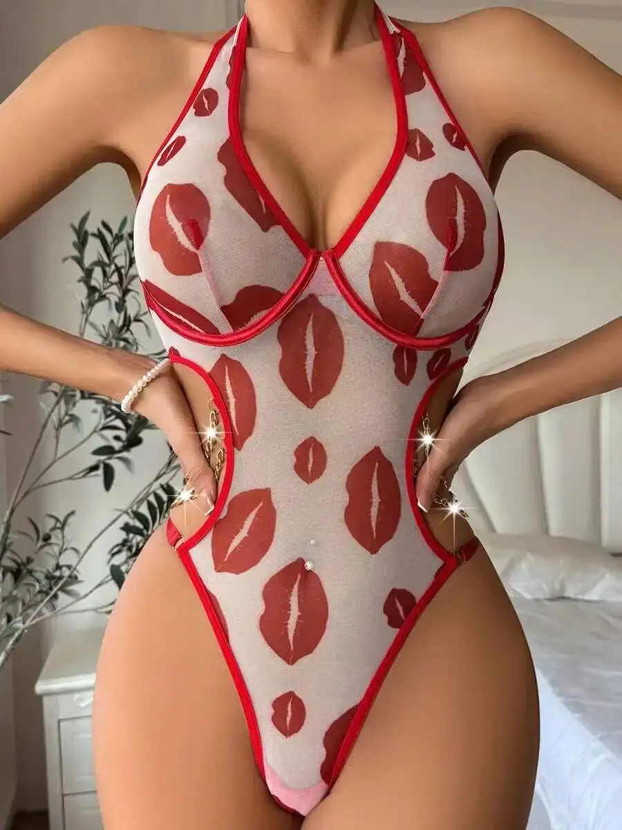 New Sexy Red Lips Printed Mesh Hanging Neck Beautiful Back Chain Backless Deep V Sleeveless Bodysuits Charming Beautiful D263
New Sexy Red Lips Printed Mesh Hanging Neck Beautiful Back Chain Backless Deep V Sleeveless Bodysuits Charming Beautiful D263