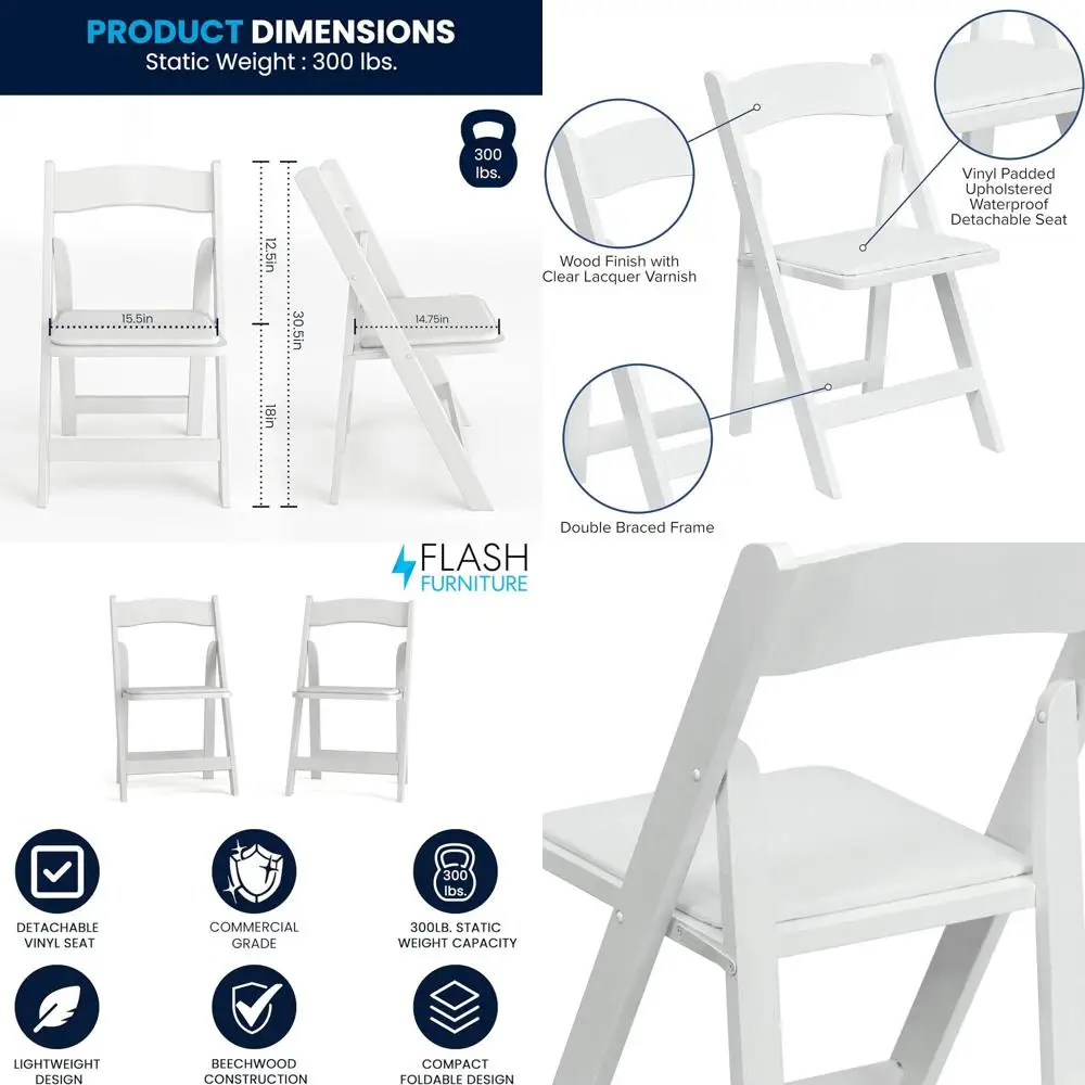 Набор из 2 белых складных стульев HERCULES с мягкими виниловыми сиденьями
Набор из 2 белых складных стульев HERCULES с мягкими виниловыми сиденьями