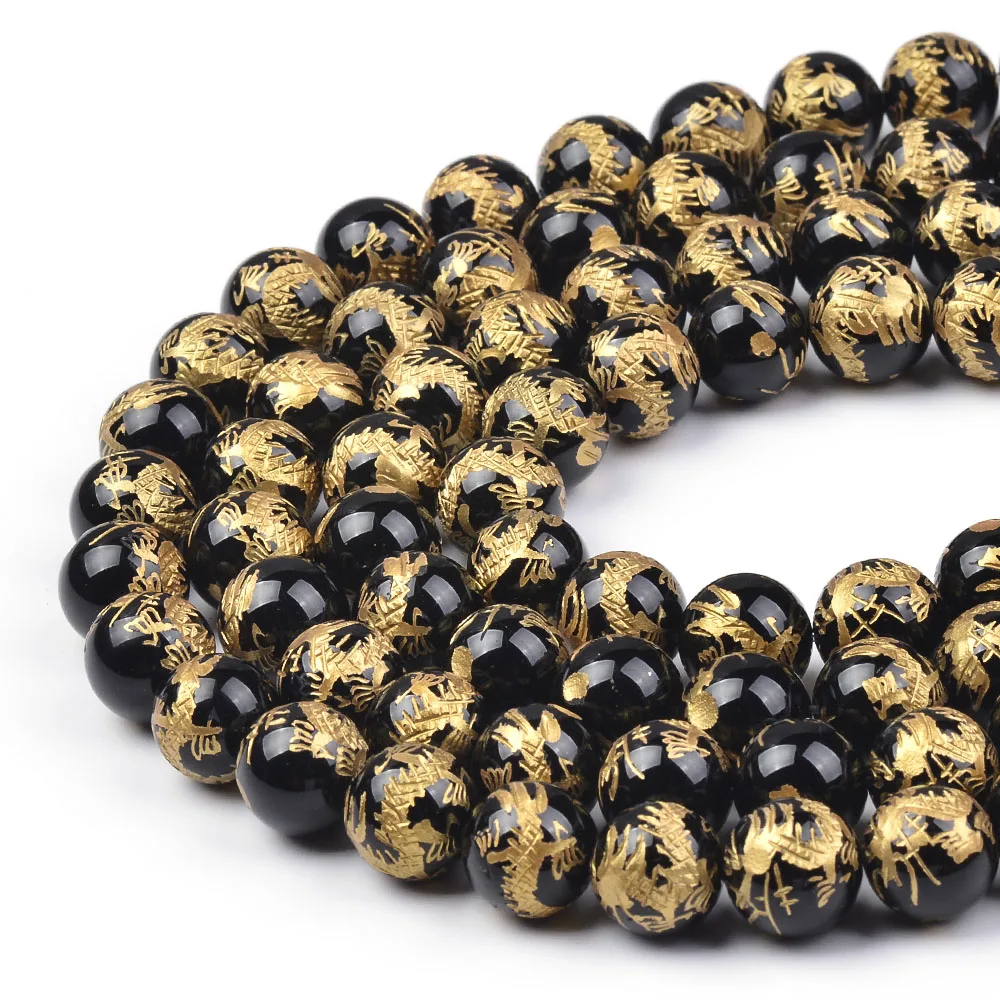 8mm-12mm Round Shape Gold Color Dragon Craved Black Onyx Natural Stone Bead For Handmade Beaded Jewelry
8mm-12mm Round Shape Gold Color Dragon Craved Black Onyx Natural Stone Bead For Handmade Beaded Jewelry