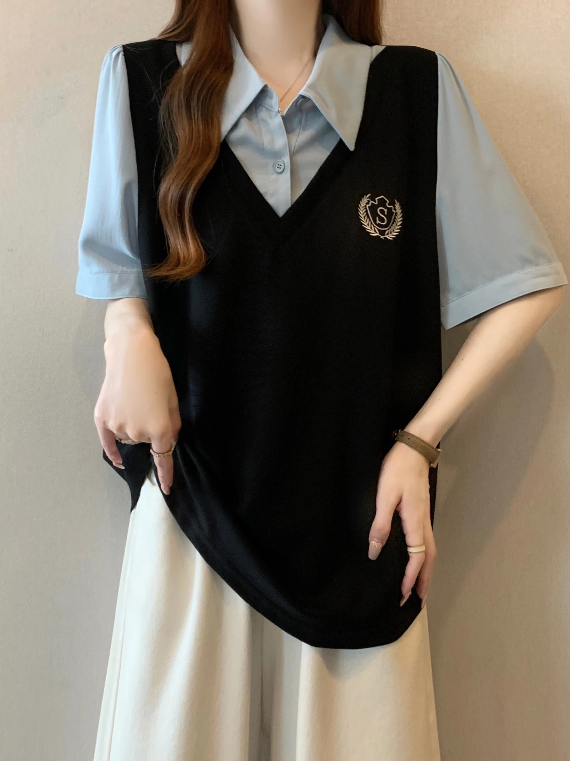 Light Blue Short Sleeve Shirt Women's College Style Layering Top plus Size Korean Version Loose Fit Spring Summer New Arrival
Light Blue Short Sleeve Shirt Women's College Style Layering Top plus Size Korean Version Loose Fit Spring Summer New Arrival