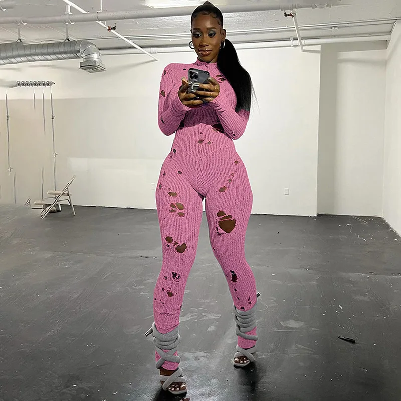 Autumn And Winter New Women's Clothing Fashion Straps Ripped Slim-fitting Knitted Bottomed Wool Jumpsuit Women
Autumn And Winter New Women's Clothing Fashion Straps Ripped Slim-fitting Knitted Bottomed Wool Jumpsuit Women