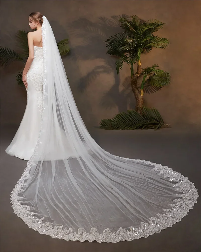 1T Long Lace Wedding Veil 3 Meters White Ivory Bridal Veil with Comb Bride Headpiece Wedding Accessories Voile Mariage
1T Long Lace Wedding Veil 3 Meters White Ivory Bridal Veil with Comb Bride Headpiece Wedding Accessories Voile Mariage