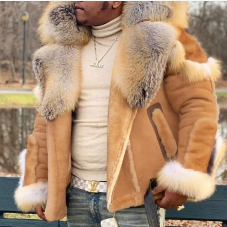 Men's Faux Leather Sheepskin Collar Long Sleeve 2025New Fur Coat Wholesale
Men's Faux Leather Sheepskin Collar Long Sleeve 2025New Fur Coat Wholesale