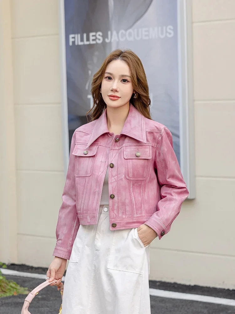 Casual Short Genuine Leather Jacket for Women Spring Autumn 2026 New High-end Simple Single Breasted Tie Dye Real Sheepskin Coat
Casual Short Genuine Leather Jacket for Women Spring Autumn 2026 New High-end Simple Single Breasted Tie Dye Real Sheepskin Coat