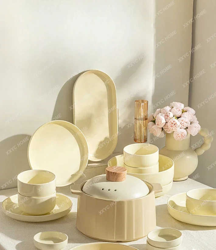 Cream Style Bowl Dish Suit Household Bowl Plate Chopsticks High-Grade Ceramic Housewarming Tableware
Cream Style Bowl Dish Suit Household Bowl Plate Chopsticks High-Grade Ceramic Housewarming Tableware
