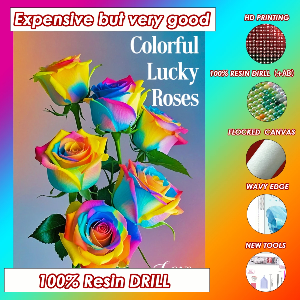 Lucky Colorful Rose Theme 5D Diamond Painting Kit Роскошный набор из 100% смолы Квадратные бриллианты AB Diamonds и Velvet All Resin Di
Lucky Colorful Rose Theme 5D Diamond Painting Kit Роскошный набор из 100% смолы Квадратные бриллианты AB Diamonds и Velvet All Resin Di