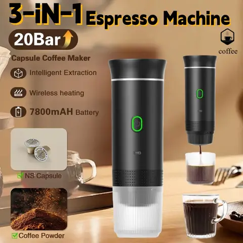3-in-1 Wireless Portable Electric Coffee Maker 20Bar Espresso Machine USB Rechargeable For Home Camping Travel Coffee Machine