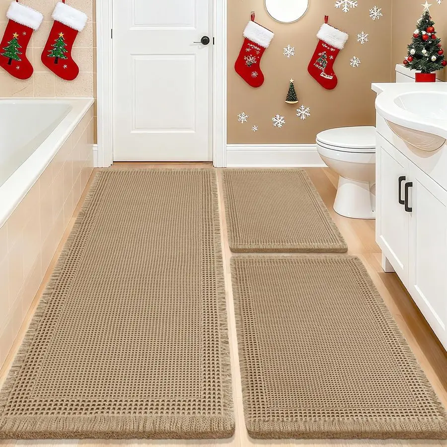 Bath Mat Set 3 Piece, Boho Woven Modern Bath Rug Absorbent Non Slip, Ultra Soft Bathroom Mats, Machine Washable Knit Bath Rugs w
Bath Mat Set 3 Piece, Boho Woven Modern Bath Rug Absorbent Non Slip, Ultra Soft Bathroom Mats, Machine Washable Knit Bath Rugs w