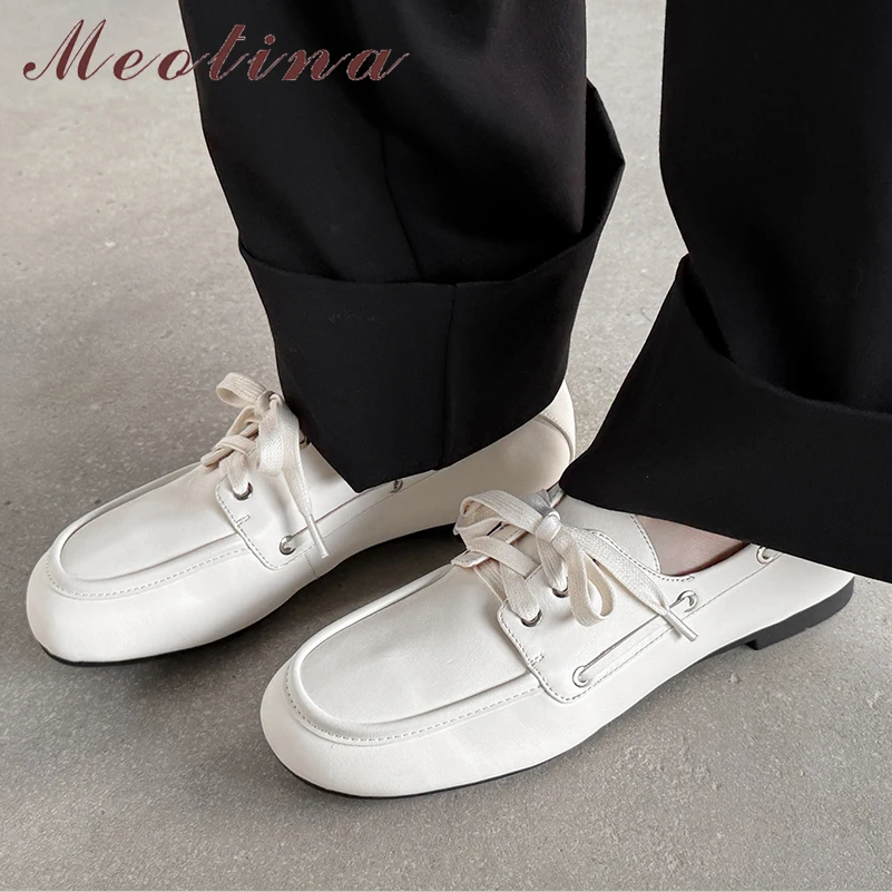 Meotina Women Genuine Leather Shoes Round Toe Lace-up Flats Concise Ladies Fashion Casual Shoes Spring Autumn Black White
Meotina Women Genuine Leather Shoes Round Toe Lace-up Flats Concise Ladies Fashion Casual Shoes Spring Autumn Black White