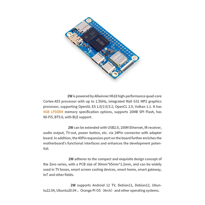 New!!For Orange Pi Zero 2W Development Board 1G RAM+Heat Sink DDR4 Mini PC Allwinner H618 Wifi5 Bluetooth5.0 Support 4K 60FPS Du
New!!For Orange Pi Zero 2W Development Board 1G RAM+Heat Sink DDR4 Mini PC Allwinner H618 Wifi5 Bluetooth5.0 Support 4K 60FPS Du