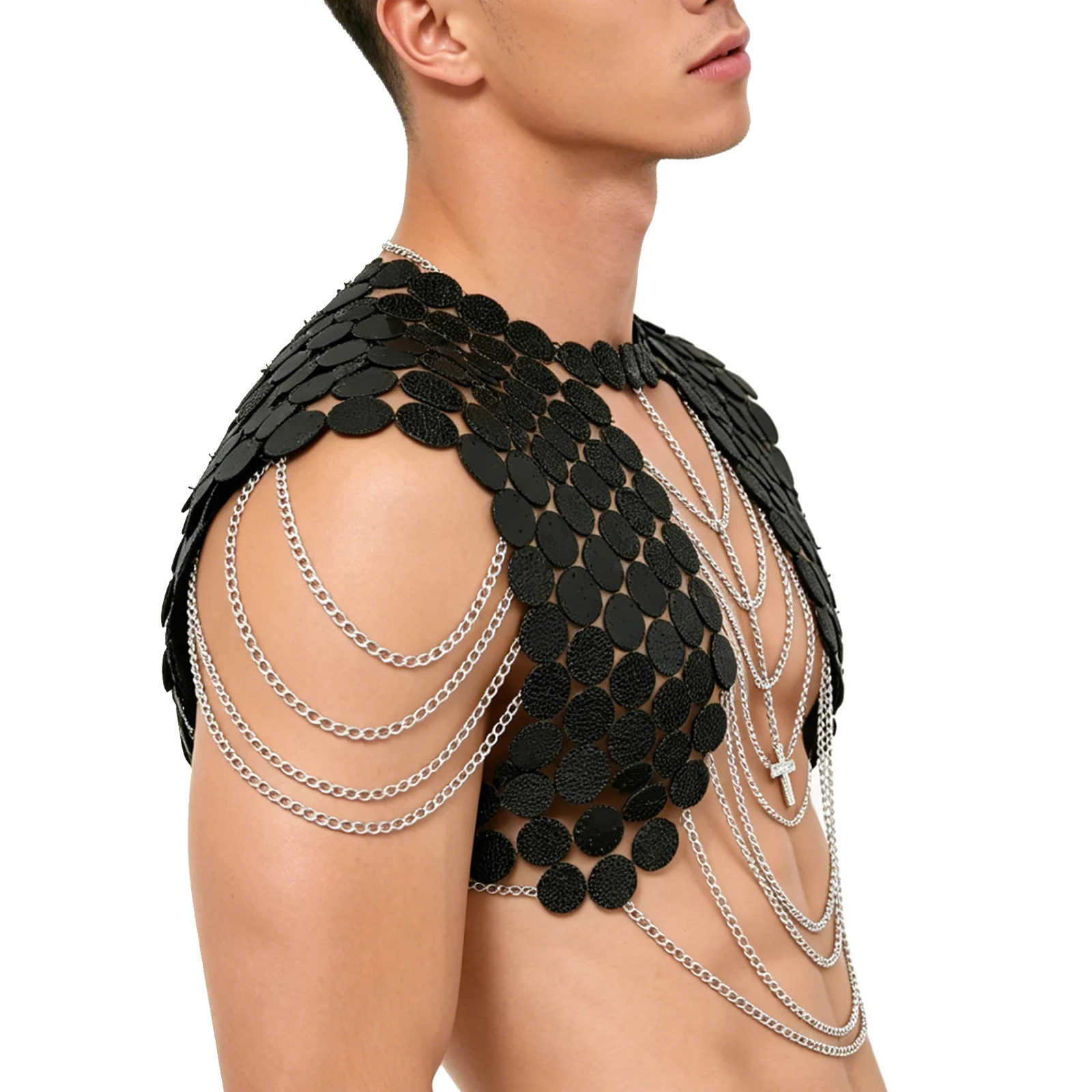 Vintage Faux Leather Sequin Tassel Harness Crop Top Men Shoulder Cape Sparkly Metal Chain Rave Clubwear Performance Costume
Vintage Faux Leather Sequin Tassel Harness Crop Top Men Shoulder Cape Sparkly Metal Chain Rave Clubwear Performance Costume