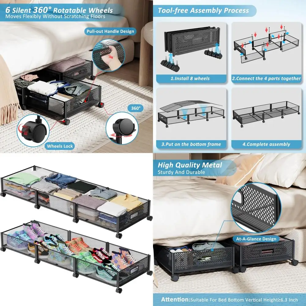 Большой передвижной контейнер для хранения под кроватью на колесах, 47.2L x 57.6L, металлические ящики для одежды, обуви и игрушек
Большой передвижной контейнер для хранения под кроватью на колесах, 47.2L x 57.6L, металлические ящики для одежды, обуви и игрушек