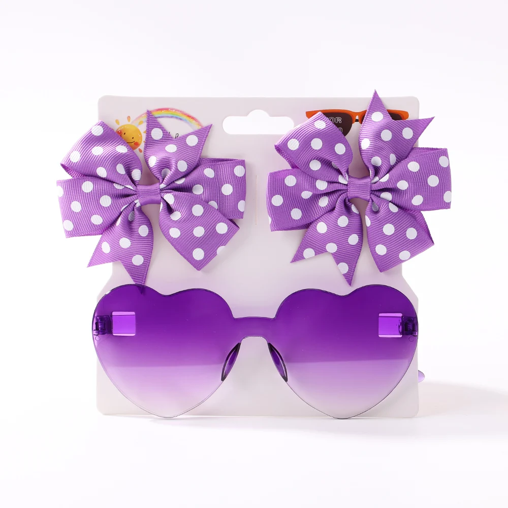 3 pieces/pack, solid point bow hairpin, girl boutique bow hairpin, children's colorful heart sunglasses, children's hair accessories
3 pieces/pack, solid point bow hairpin, girl boutique bow hairpin, children's colorful heart sunglasses, children's hair accessories