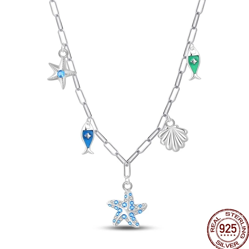 100% 925 Sterling Silver Summer Ocean Starfish Shell Fish Necklaces Star Shiny Zircon Necklace Women's Exquisite Party Jewelry
100% 925 Sterling Silver Summer Ocean Starfish Shell Fish Necklaces Star Shiny Zircon Necklace Women's Exquisite Party Jewelry