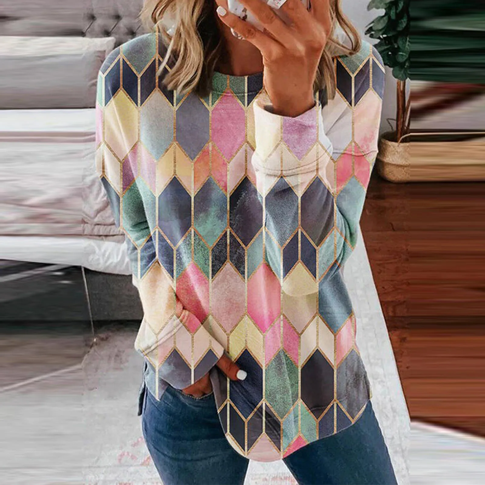 Women's Casual Fashion Round Neck Diamond Printing Long Women's Active Shorts Shirt Women Womens Tees Short Sleeve Long Sleeve
Women's Casual Fashion Round Neck Diamond Printing Long Women's Active Shorts Shirt Women Womens Tees Short Sleeve Long Sleeve
