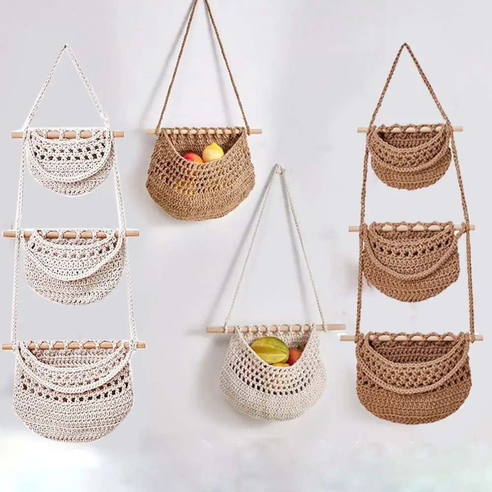 Multifunctional Cotton Rope Hanging Fruit Baskets Handmade Simple Fruit Net Pocket Stylish 3 Tier Storage Bag Over the Door
Multifunctional Cotton Rope Hanging Fruit Baskets Handmade Simple Fruit Net Pocket Stylish 3 Tier Storage Bag Over the Door