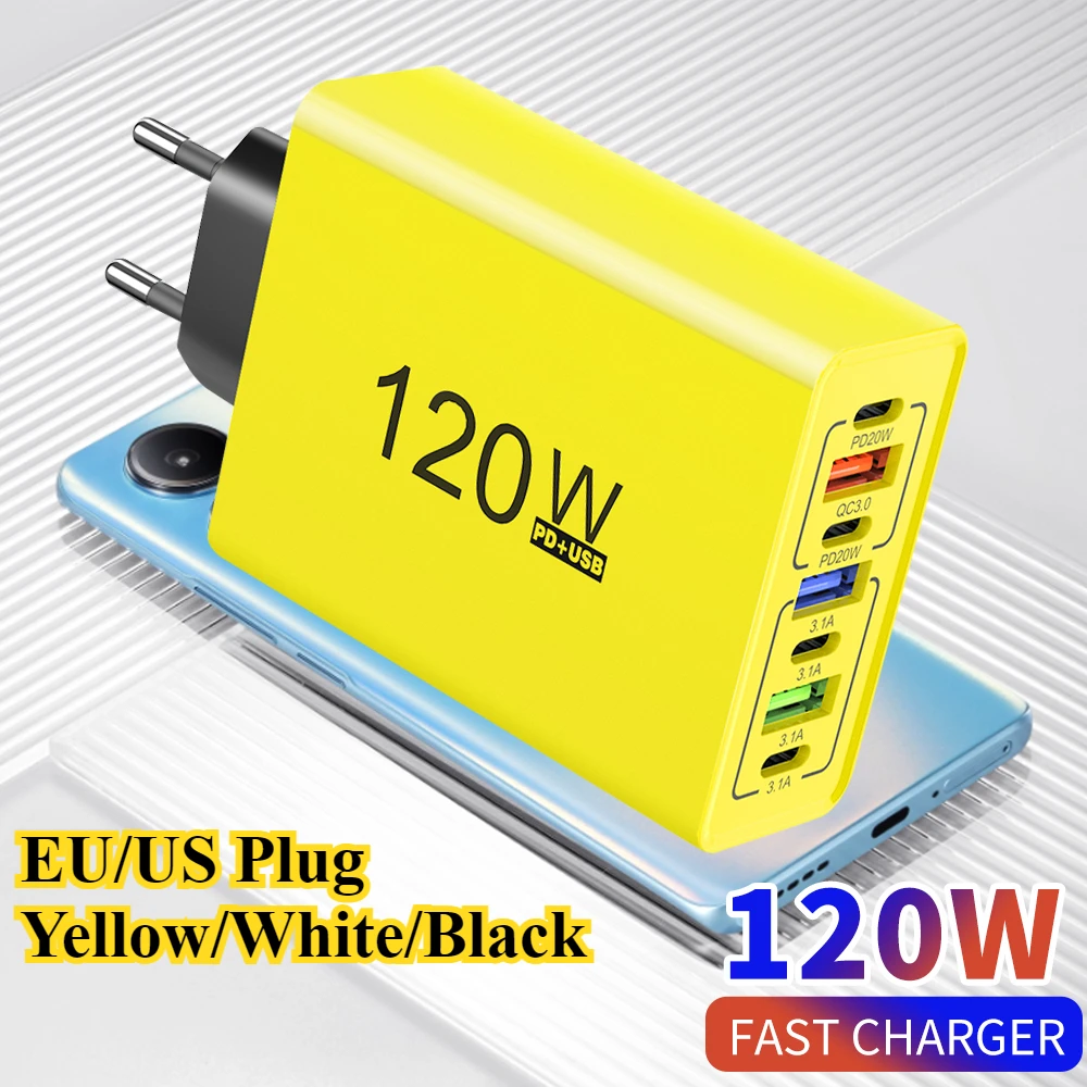 USB C Phone Charger 120W Multi Ports Fast Charging Type C Wall Charger Adapter For iPhone 15 16 Samsung Xiaomi Huawei EU/US Plug
USB C Phone Charger 120W Multi Ports Fast Charging Type C Wall Charger Adapter For iPhone 15 16 Samsung Xiaomi Huawei EU/US Plug
