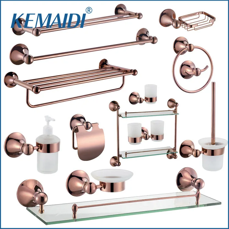 KEMAIDI Rose Gold Bathroom Accessories Set Towel Bar Toilet Paper Holder Hooks Sus 304 Glass Shelf Stainless Steel Bathroom Set
KEMAIDI Rose Gold Bathroom Accessories Set Towel Bar Toilet Paper Holder Hooks Sus 304 Glass Shelf Stainless Steel Bathroom Set