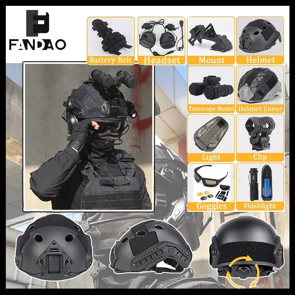 Tactical Helmet Set Airsoft Fast Protection Helmet with Visor Flashlight Goggles NVG Model Headset for Paintball Hunting Cosplay
Tactical Helmet Set Airsoft Fast Protection Helmet with Visor Flashlight Goggles NVG Model Headset for Paintball Hunting Cosplay