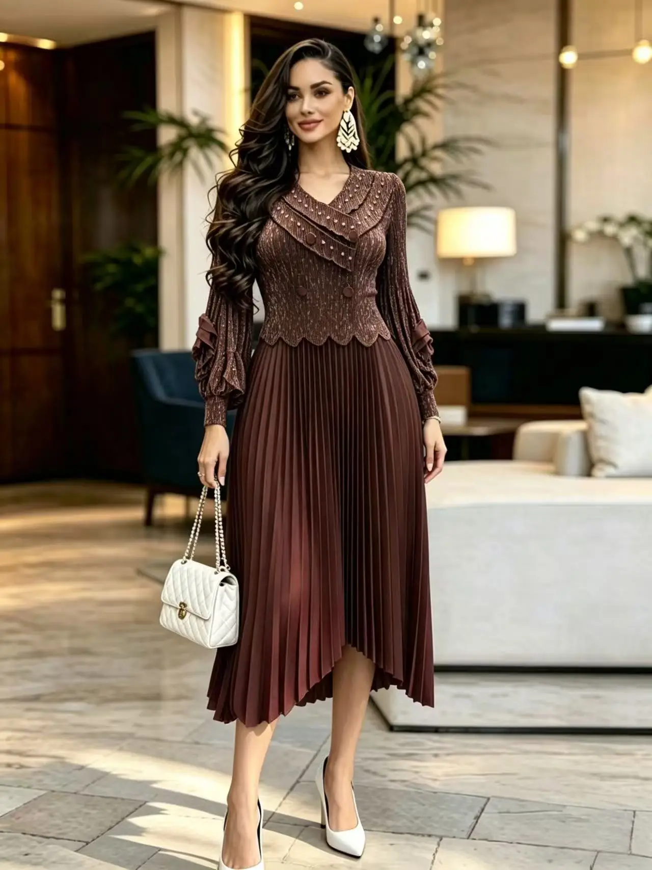 2026 Summer New Miyake Women's Clothing New Elegant Bronzing Long-sleeved Dress Loose and Elegant Medium and Long Dress
2026 Summer New Miyake Women's Clothing New Elegant Bronzing Long-sleeved Dress Loose and Elegant Medium and Long Dress