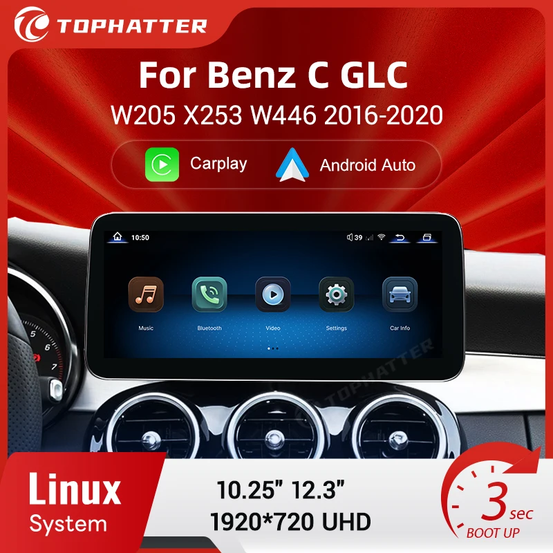 Wireless CarPlay and Android Auto Multimedia Screen For Benz C GLC W205 X253 W446 2016-2020 10.25" 12.3" UHD bluetooth voiture
Wireless CarPlay and Android Auto Multimedia Screen For Benz C GLC W205 X253 W446 2016-2020 10.25" 12.3" UHD bluetooth voiture