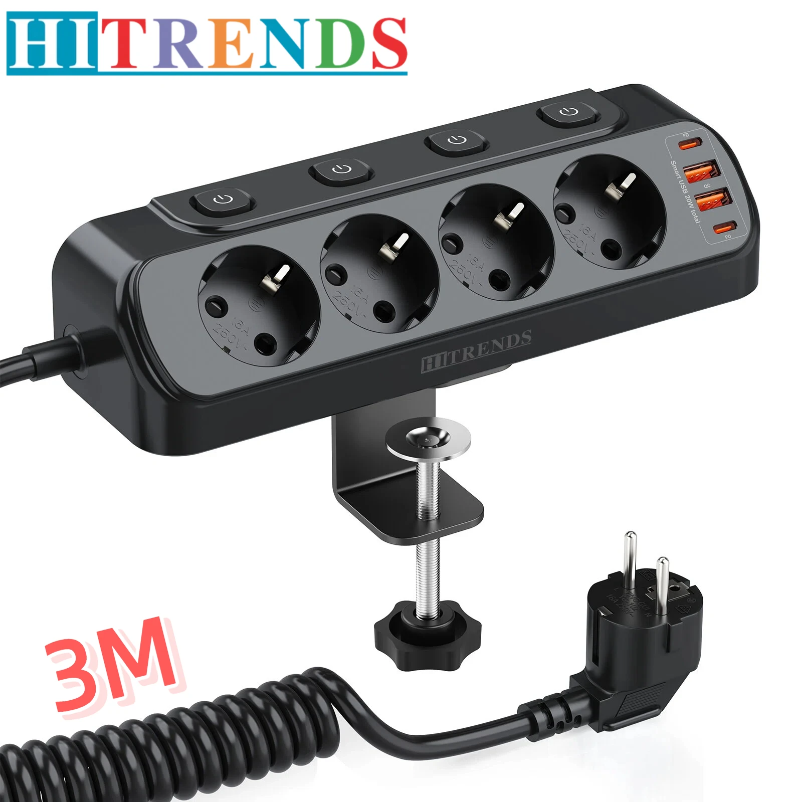 HITRENDS Desk Power Strip 4-Outlet with USB-C 20W, Individually Switched, Surge Protection, 3M Cord – Black
HITRENDS Desk Power Strip 4-Outlet with USB-C 20W, Individually Switched, Surge Protection, 3M Cord – Black