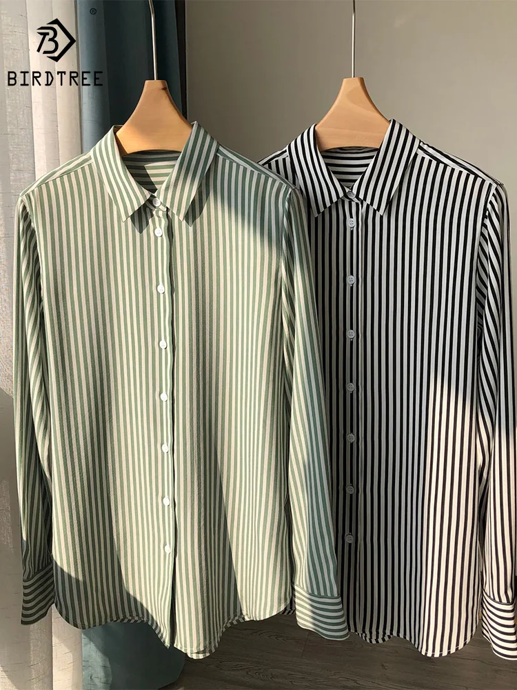 Birdtree 17.5MM 100%Pure Silk Striped Shirts Turn Down Collar Long Sleeved Printed Blouses Woman Fall Winter Chic Top T38120QM
Birdtree 17.5MM 100%Pure Silk Striped Shirts Turn Down Collar Long Sleeved Printed Blouses Woman Fall Winter Chic Top T38120QM