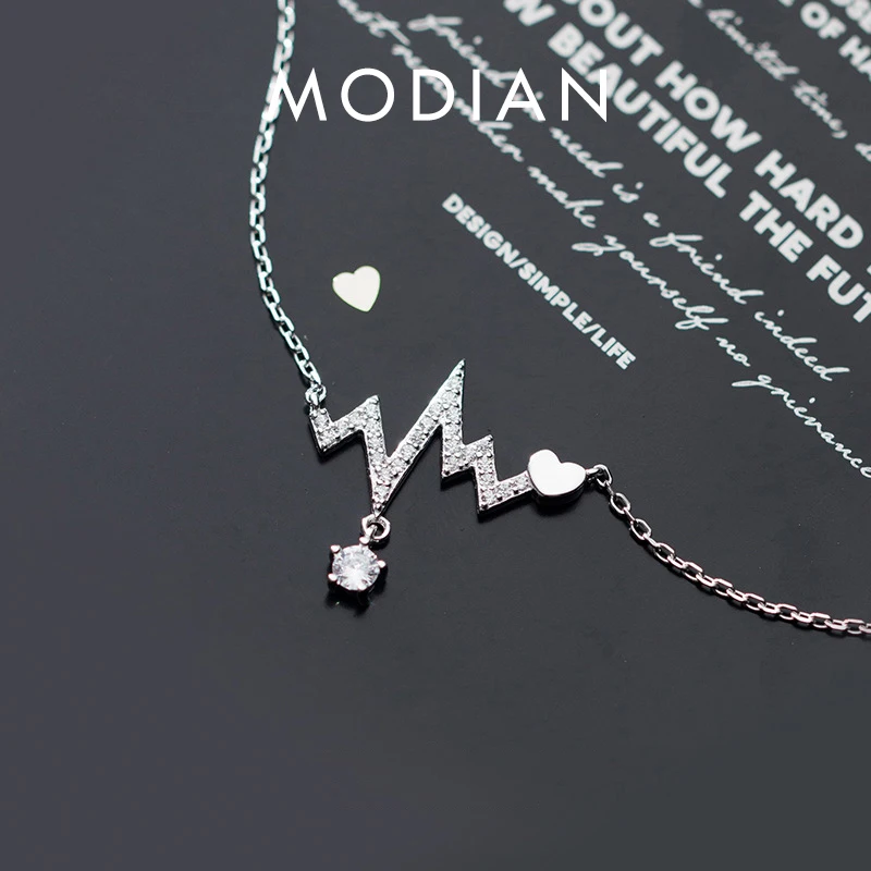 Modian Hot Sale 925 Sterling Silve Shiny Zircon Romantic Geometric Heartbeat Pendant Necklace for Women Fine Jewelry 2020 Dsign
Modian Hot Sale 925 Sterling Silve Shiny Zircon Romantic Geometric Heartbeat Pendant Necklace for Women Fine Jewelry 2020 Dsign