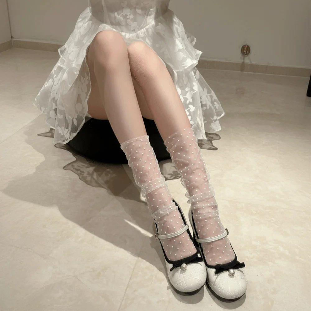 1 Pair Thin Crystal Silk Tulle Lace Socks Summer Thin Korean Style Polka Dots Socks Polka Dots Design Pile-up Socks Fairy Style
1 Pair Thin Crystal Silk Tulle Lace Socks Summer Thin Korean Style Polka Dots Socks Polka Dots Design Pile-up Socks Fairy Style