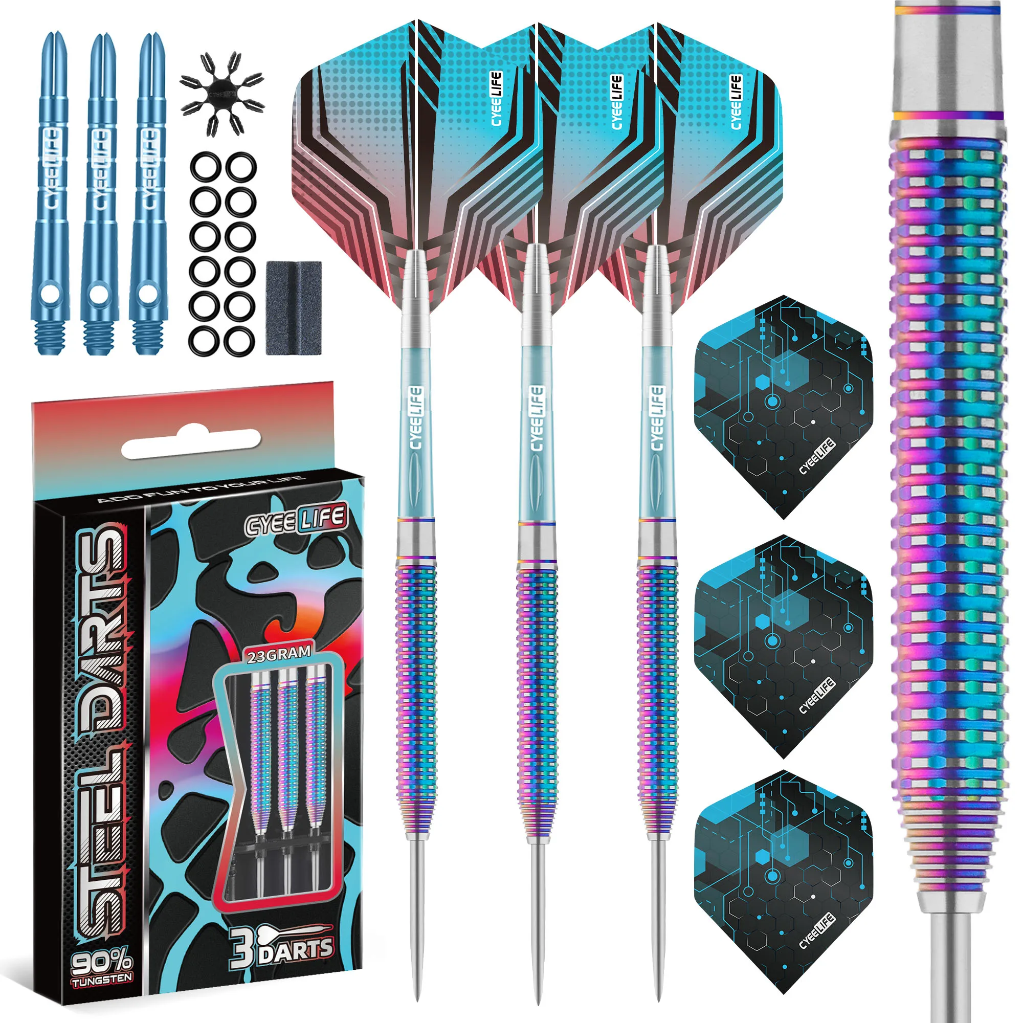 CyeeLife 23g 90% Tungsten Steel Tip Darts Set Blue Ocean Series Professional Heavy Darts with Barrels Shafts Flights Gift Kit
CyeeLife 23g 90% Tungsten Steel Tip Darts Set Blue Ocean Series Professional Heavy Darts with Barrels Shafts Flights Gift Kit