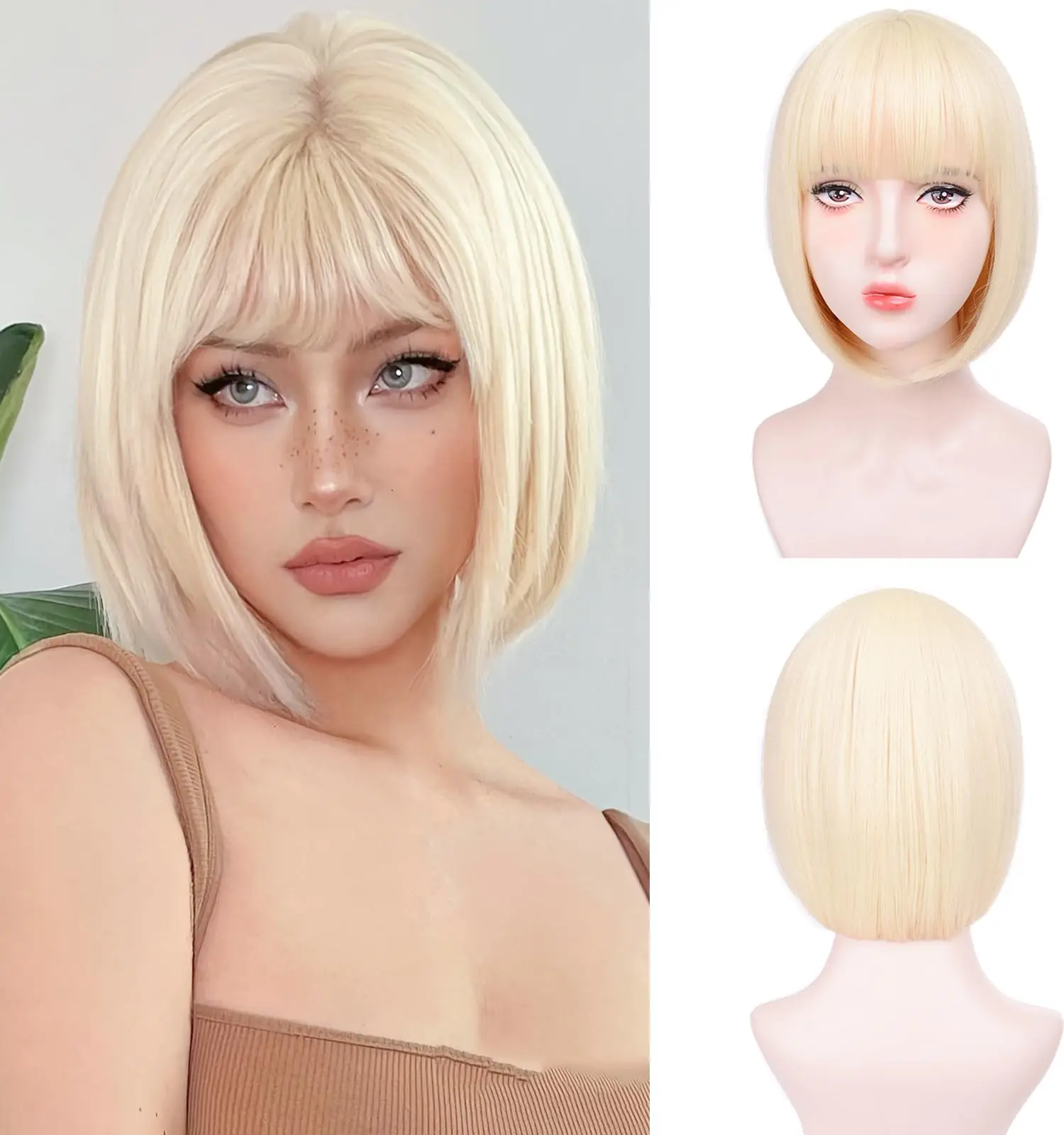 Golden straight hair synthetic wig with bangs, fashionable Bob wig, daily Halloween role-playing, high-temperature silk wig
Golden straight hair synthetic wig with bangs, fashionable Bob wig, daily Halloween role-playing, high-temperature silk wig