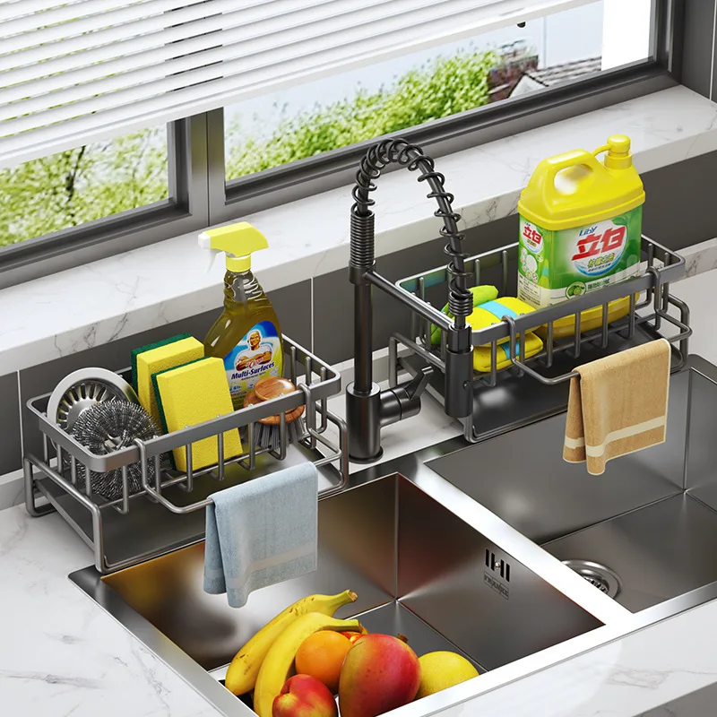 Practical Kitchen Storage Rack, Multifunctional Sink Side Drainer for Sponge, Dishcloth and Detergent