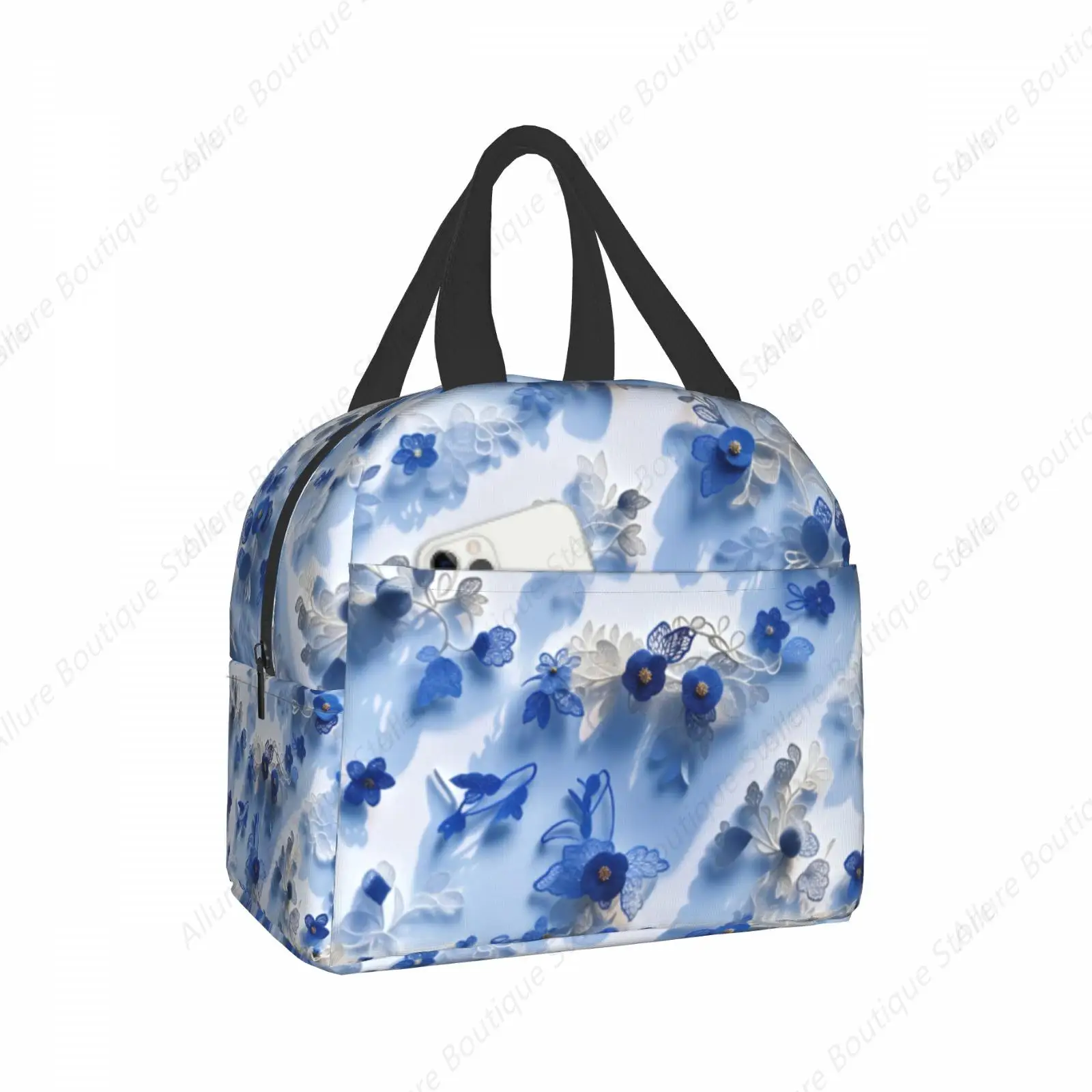 Blue flower ornaments Lunch Bag Waterproof Insulated Canvas Cooler Bag Thermal Cold Food Picnic Travel Tote for Women Children
Blue flower ornaments Lunch Bag Waterproof Insulated Canvas Cooler Bag Thermal Cold Food Picnic Travel Tote for Women Children