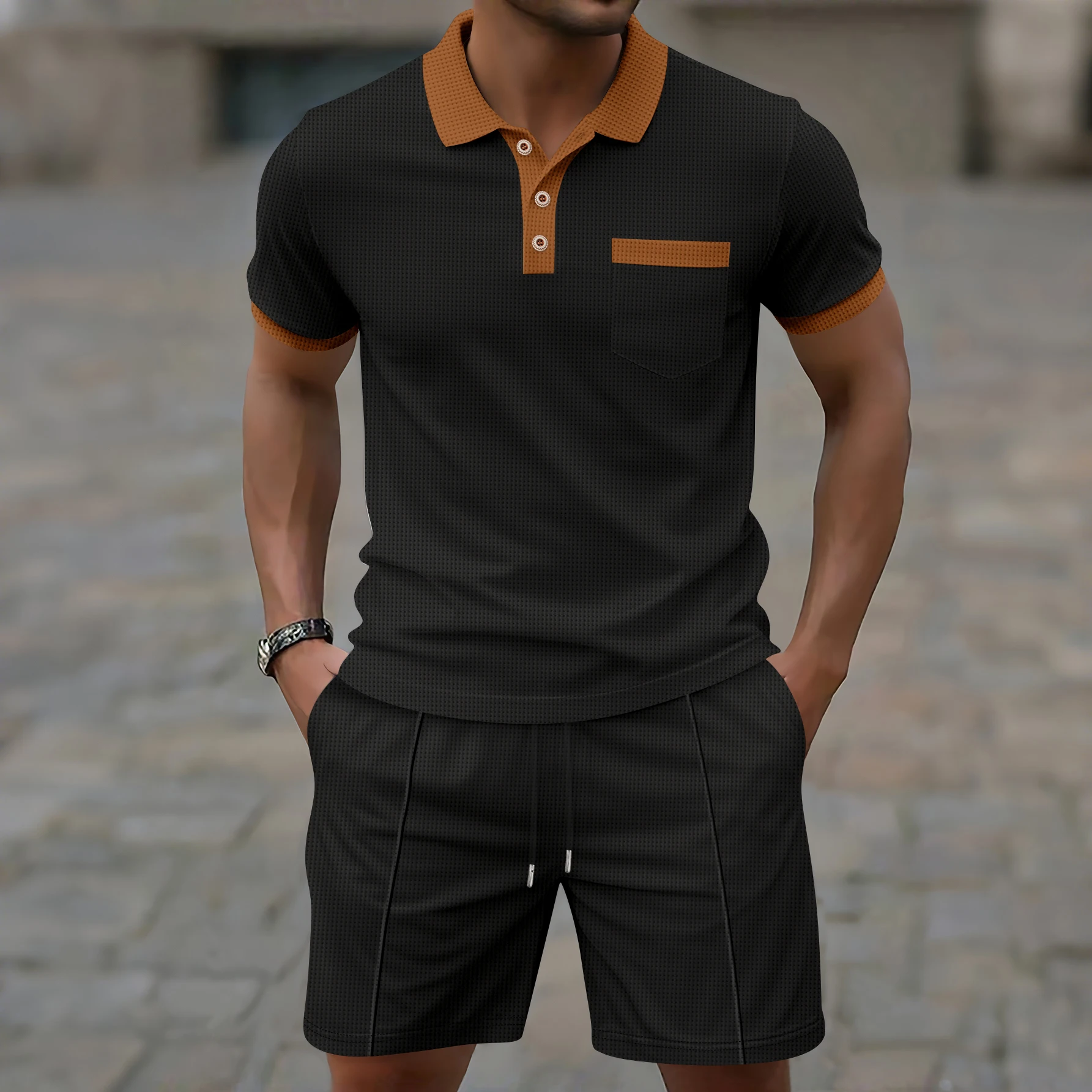 25 summer new men's Waffle collar matching color chest pocket button short sleeve shorts outdoor casual suit
25 summer new men's Waffle collar matching color chest pocket button short sleeve shorts outdoor casual suit