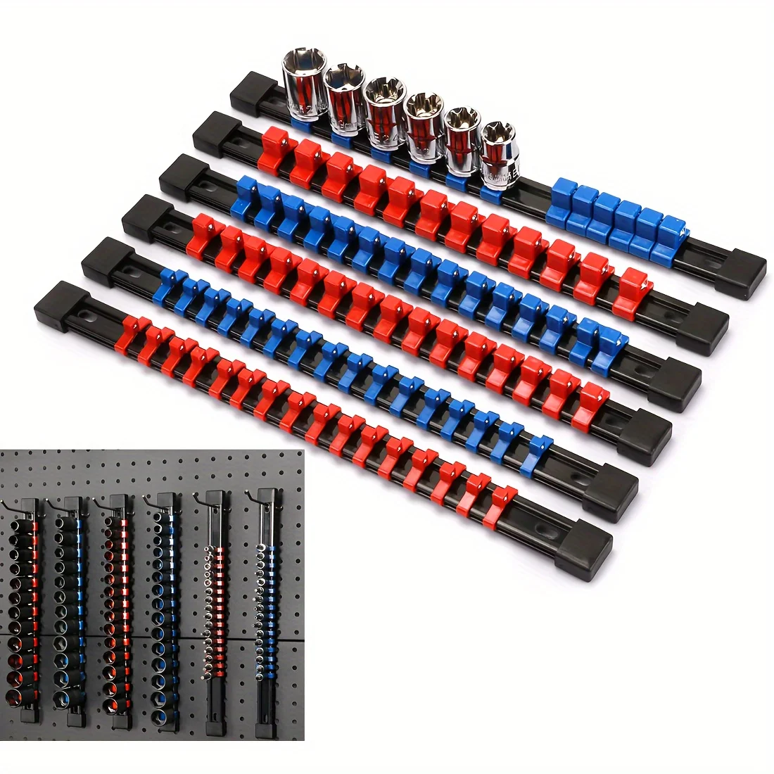 Socket Organizer Drive 6PCS 1/4-Inch x 32 Clips 3/8-Inch x 30 Clips 1/2-Inch x 24 Clips Premium Quality Socket Clip Rail Holder
Socket Organizer Drive 6PCS 1/4-Inch x 32 Clips 3/8-Inch x 30 Clips 1/2-Inch x 24 Clips Premium Quality Socket Clip Rail Holder