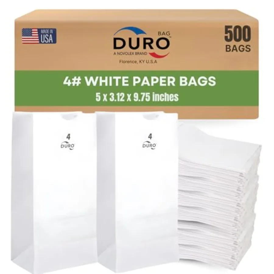 Duro 4# White Paper Bags 500-Count, White Sandwich Paper Bags, Candy, Snacks, Treats, Popcorn Bags and Bulk Disposable Lunch Sa
Duro 4# White Paper Bags 500-Count, White Sandwich Paper Bags, Candy, Snacks, Treats, Popcorn Bags and Bulk Disposable Lunch Sa