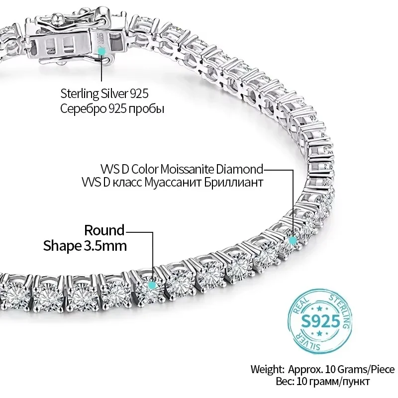 ATTAGEMS 4.0mm 5.0mm DVVS1 Pass Diamond Test Round Moissanite Tennis Bracelet 925 Silver White Gold Plated Jewelry
ATTAGEMS 4.0mm 5.0mm DVVS1 Pass Diamond Test Round Moissanite Tennis Bracelet 925 Silver White Gold Plated Jewelry