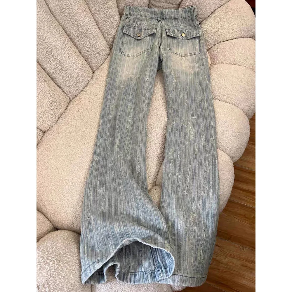 Женские винтажные потертые джинсы с высокой талией и нерегулярными отверстиями, расклешенные брюки, женские повседневные повседневные мягкие длинные жаккардовые джинсовые брюки 
Женские винтажные потертые джинсы с высокой талией и нерегулярными отверстиями, расклешенные брюки, женские повседневные повседневные мягкие длинные жаккардовые джинсовые брюки