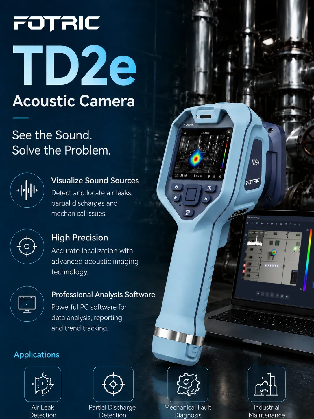 FOTRIC TD2e Automotive Acoustic Imager 64 MEMS Microphone Ultrasonic Camera Leak Detector Partial Discharge Inspection Tool IP54
FOTRIC TD2e Automotive Acoustic Imager 64 MEMS Microphone Ultrasonic Camera Leak Detector Partial Discharge Inspection Tool IP54