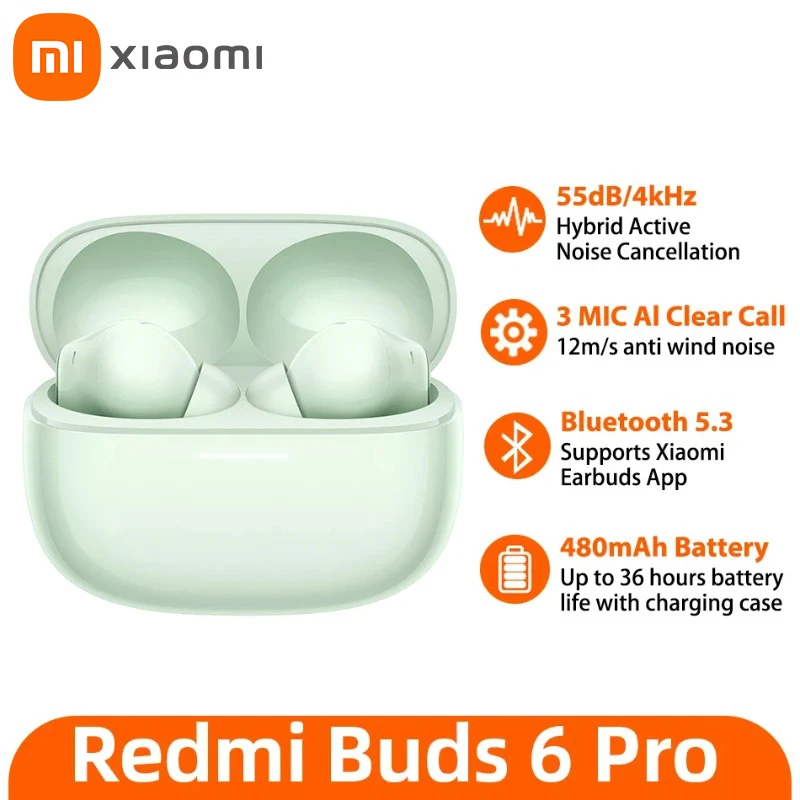 Xiaomi Redmi Buds 6 Pro True Wireless Headset 55dB Active Noise Cancellation 3MIC AI 36 Hours Battery Bluetooth Mi TWS Earbuds
Xiaomi Redmi Buds 6 Pro True Wireless Headset 55dB Active Noise Cancellation 3MIC AI 36 Hours Battery Bluetooth Mi TWS Earbuds