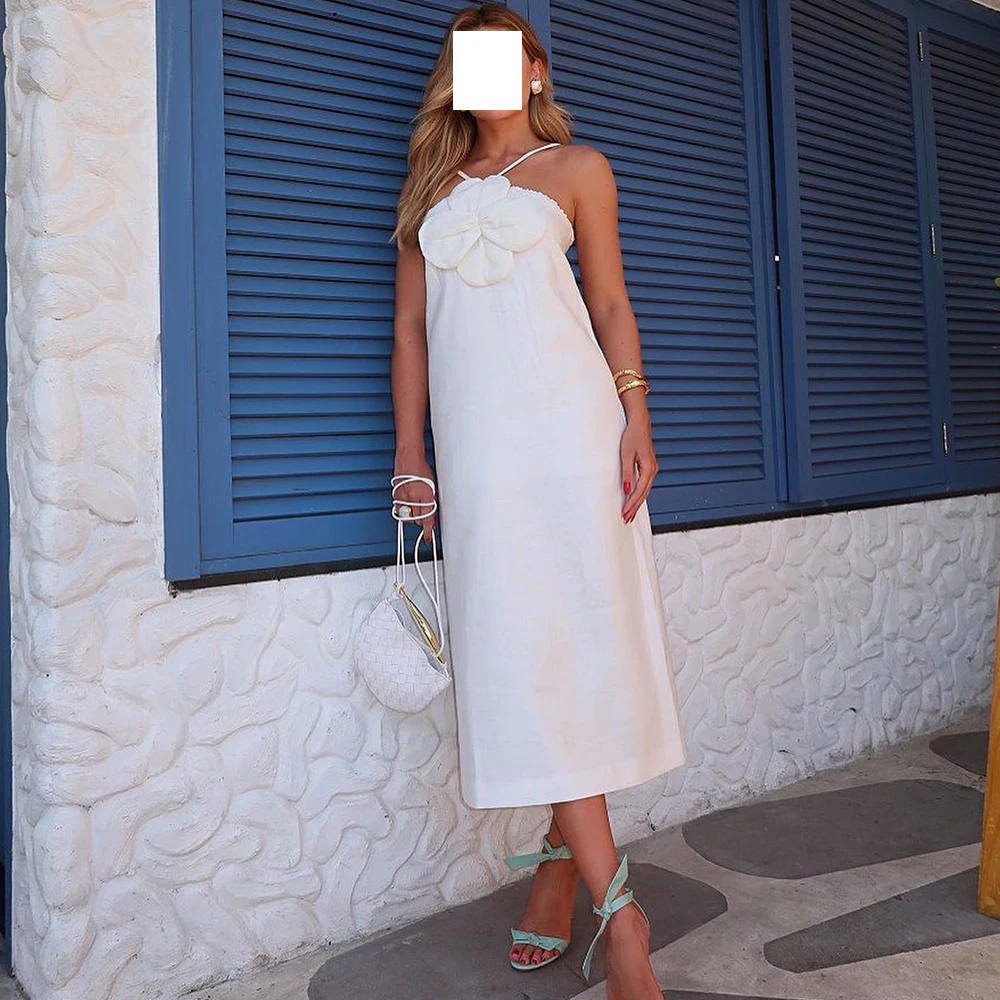 Evening Dresses Elegant For Wedding Halter 3D Flowers Sleeveless Tea Length Solid White Jersey Straight Satin "Bridesmaid Gowns
Evening Dresses Elegant For Wedding Halter 3D Flowers Sleeveless Tea Length Solid White Jersey Straight Satin "Bridesmaid Gowns