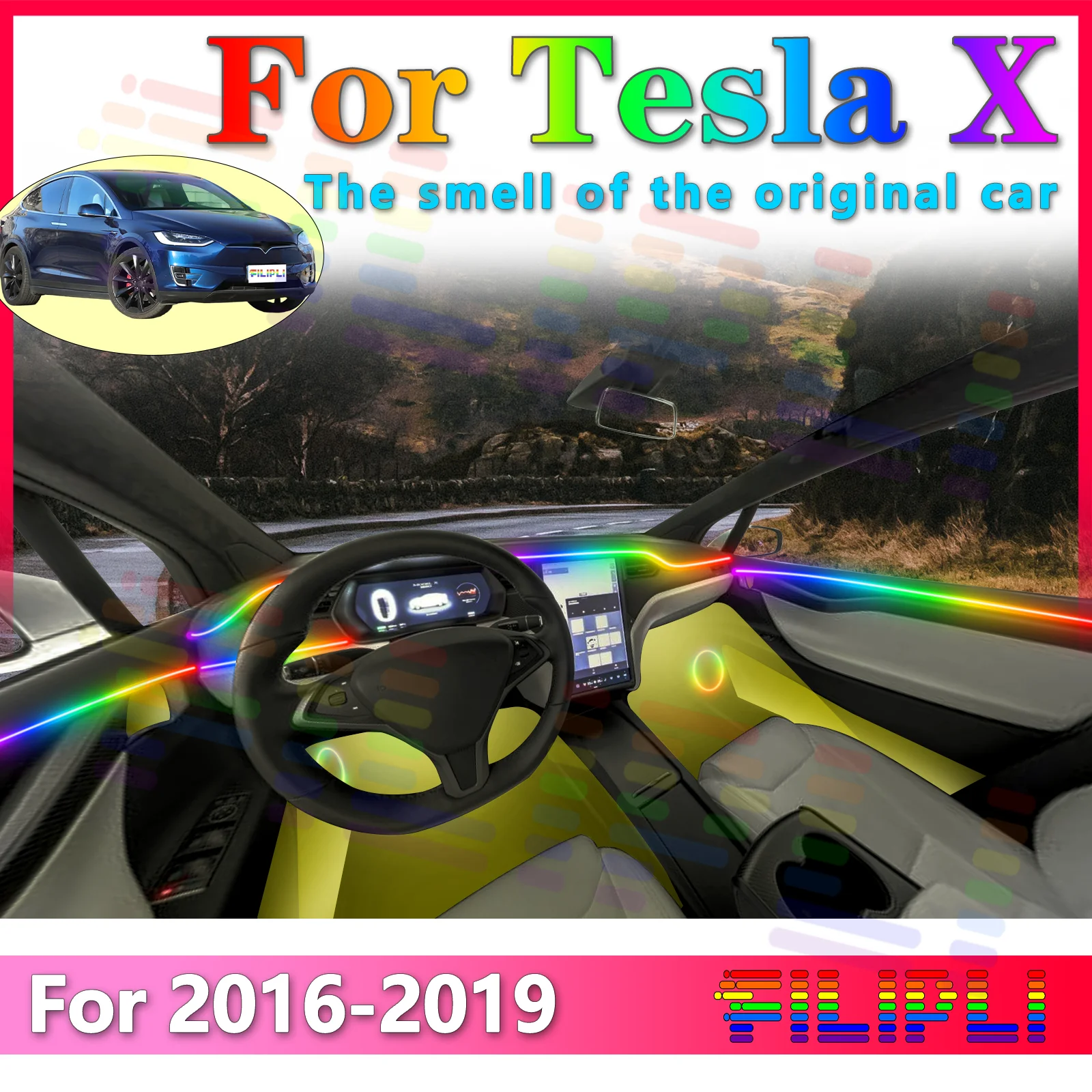 FILIPLI For Tesla X1 Interior Environmental LED Light Strip in Acrylic Style 64Colors RGB Symphony All Colors Adjustable with Mu
FILIPLI For Tesla X1 Interior Environmental LED Light Strip in Acrylic Style 64Colors RGB Symphony All Colors Adjustable with Mu