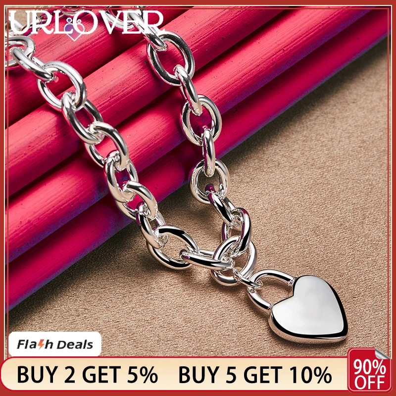 URLOVER 925 Sterling Silver Heart Lock Pendant Necklace For Women Man Engagement Wedding Fashion Charm Jewelry 18 Inch Chain
URLOVER 925 Sterling Silver Heart Lock Pendant Necklace For Women Man Engagement Wedding Fashion Charm Jewelry 18 Inch Chain